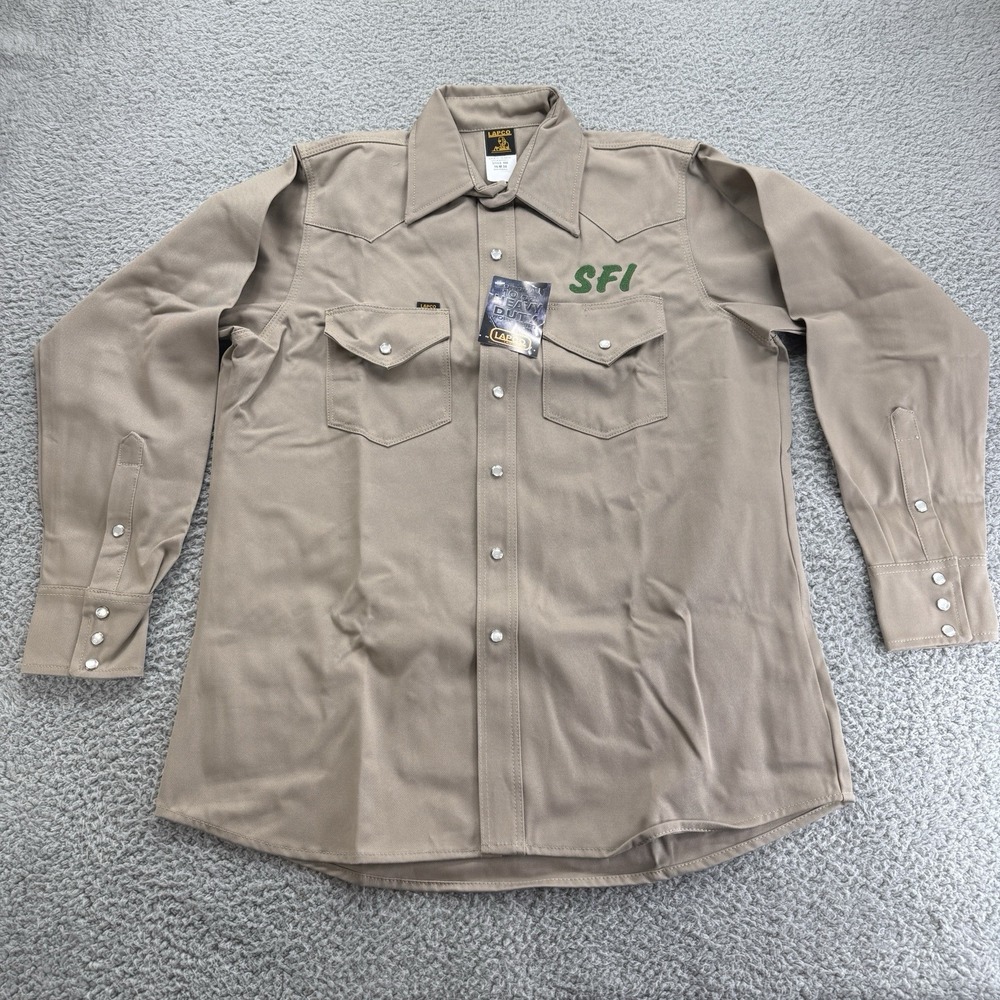 Lapco 950 Khaki‎ Work Shirt 16 X 34 M Pearl Snap Long sleeve Welding Shirt